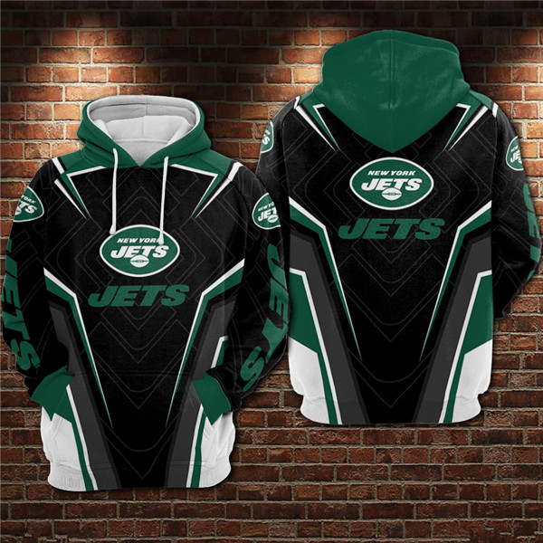 Men's New York Jets Black/Green 3D All Over Print Pullover Hoodie